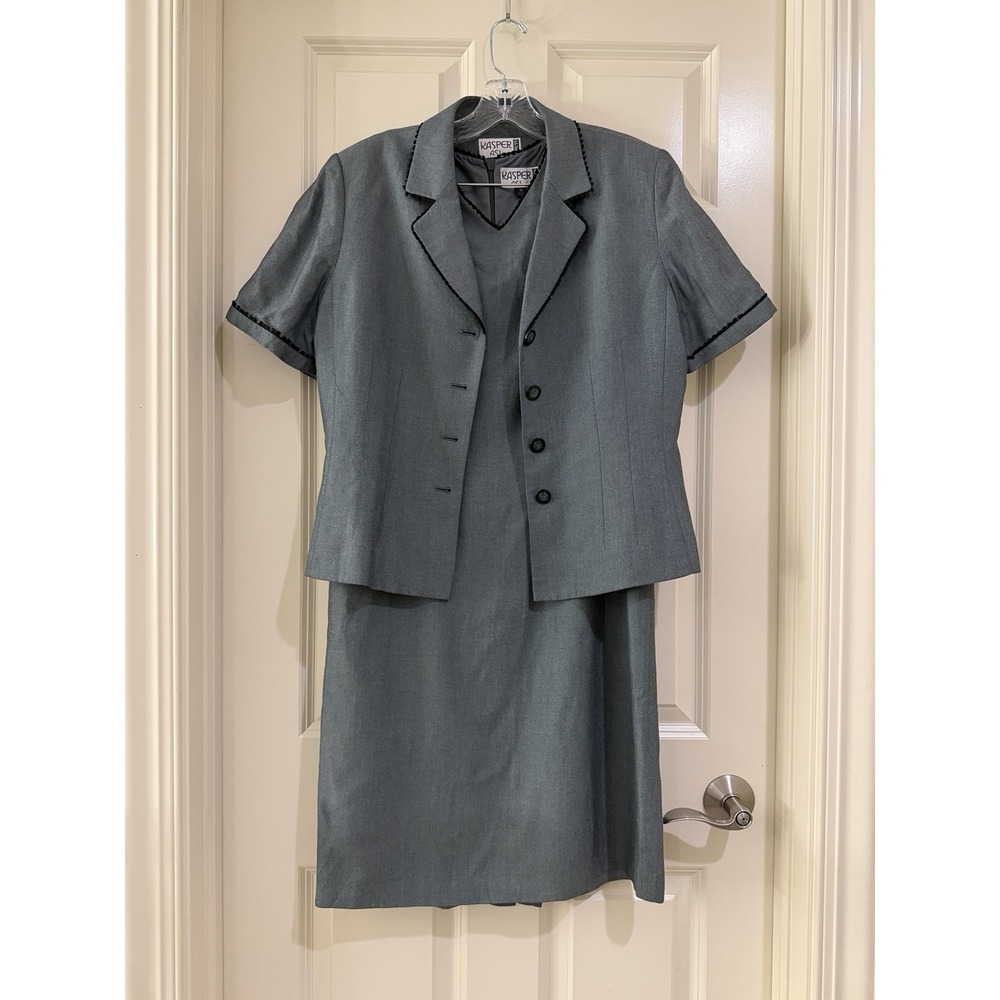 vtg kasper women grey 2- piece dress suits size 10